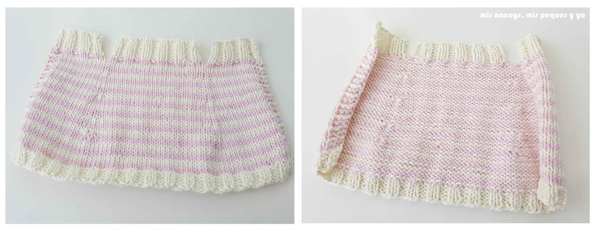 mis nancys, mis peques y yo, tutorial jersey de punto para Nancy "Fresa y nata", jersey tejido por delante y por detras