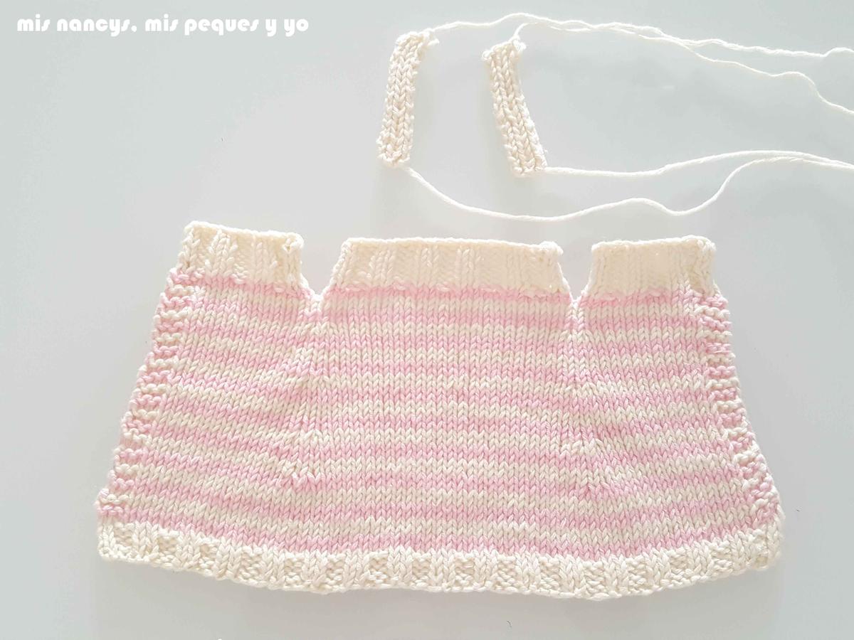 mis nancys, mis peques y yo, tutorial jersey de punto para Nancy "Fresa y nata", tejer dos tirantes
