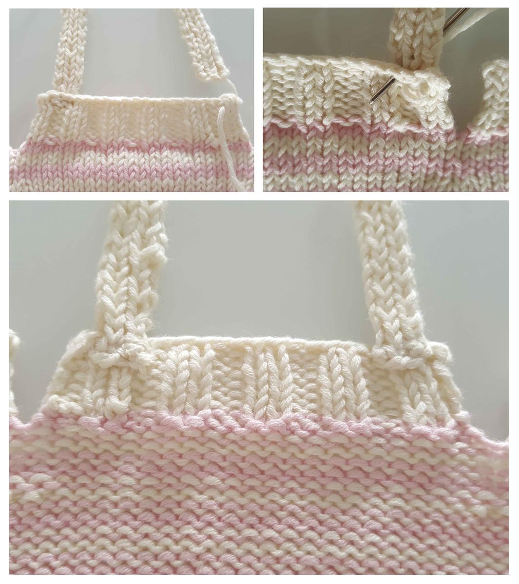 mis nancys, mis peques y yo, tutorial jersey de punto para Nancy "Fresa y nata", coser los tirantes al delantero