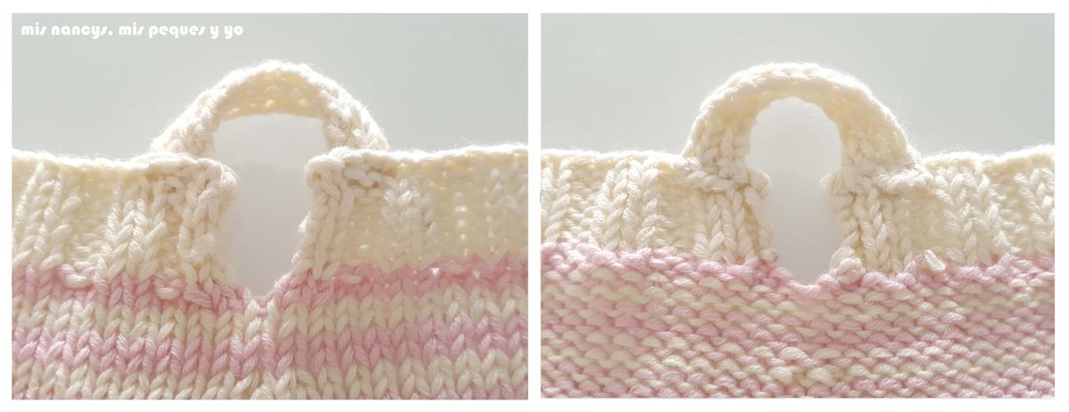 mis nancys, mis peques y yo, tutorial jersey de punto para Nancy "Fresa y nata", rematar hilos de los tirantes
