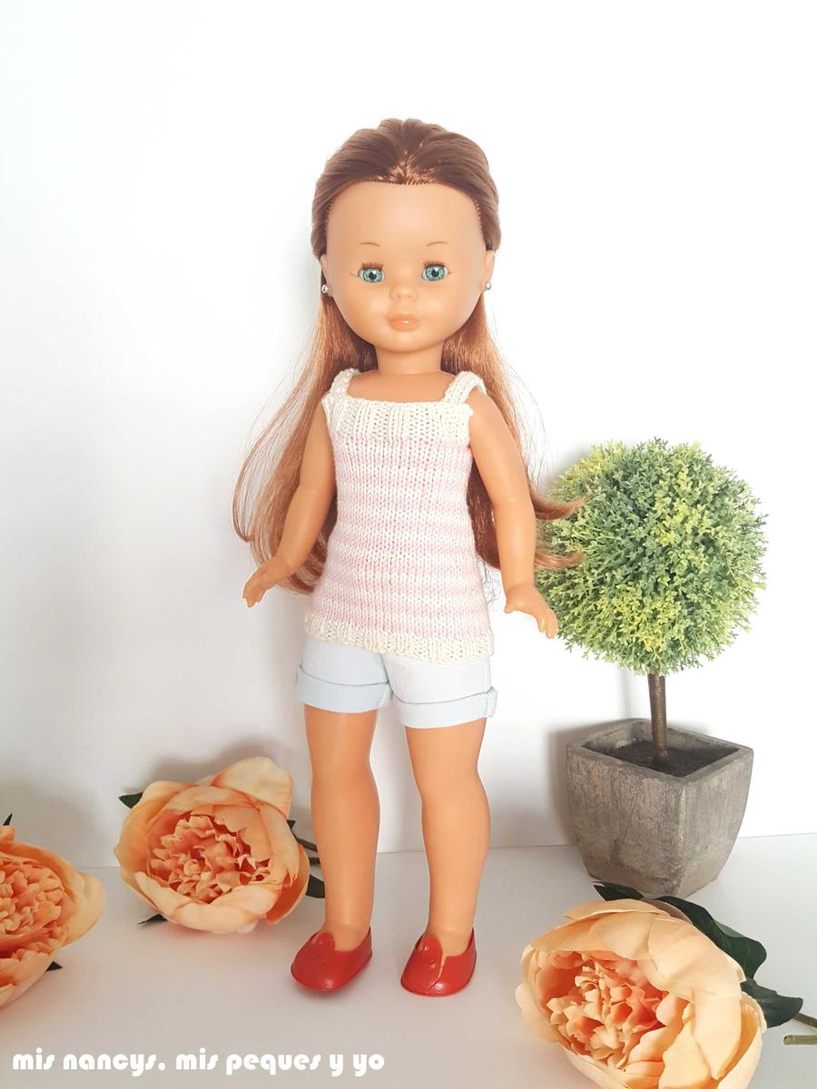 mis nancys, mis peques y yo, tutorial jersey de punto para Nancy "Fresa y nata", muñeca nancy con jersey de punto