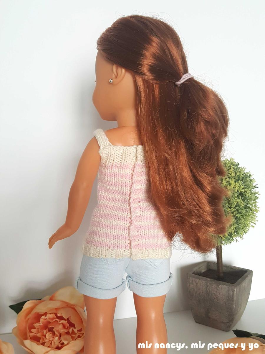 mis nancys, mis peques y yo, tutorial jersey de punto para Nancy "Fresa y nata", detalle jersey por detras