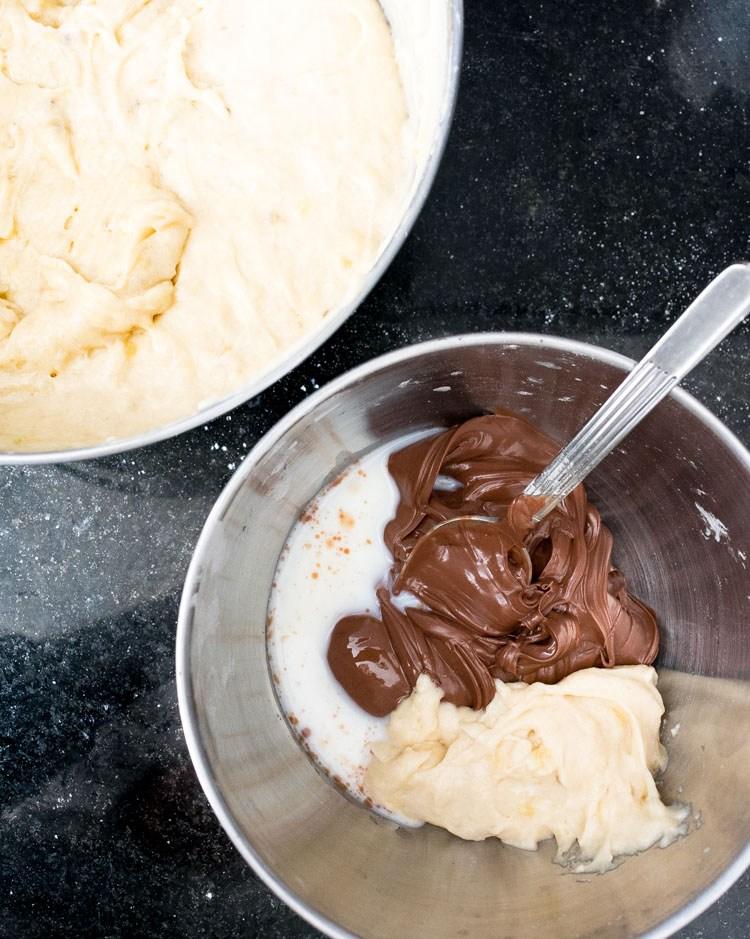 Panqué de plátano y nutella marmoleado