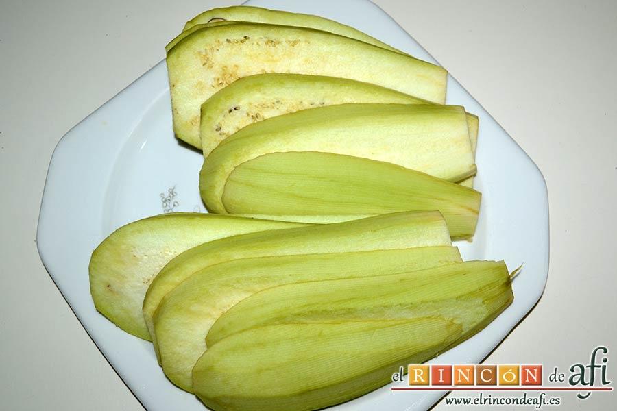 Pasta con berenjenas, laminarlas