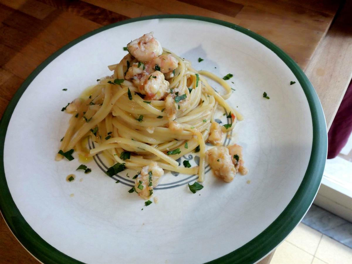 Espaguetis con cigalas - Linguine con scampi - Spaghetti Shrimp Scampi Recipe