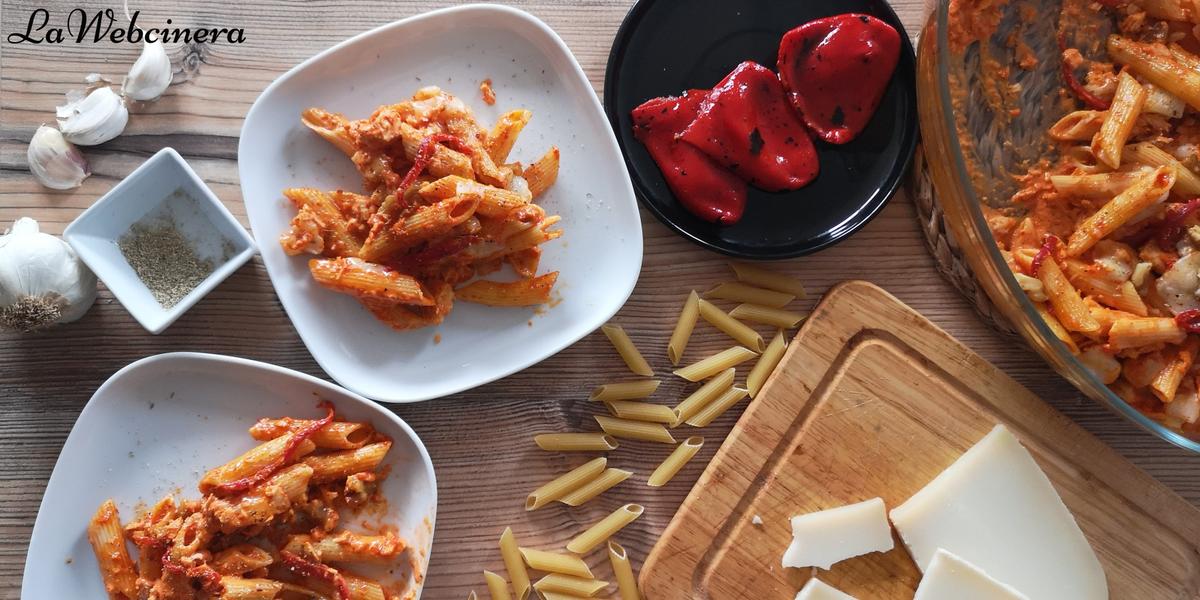 pasta con salsa de pimientos del piquillo
