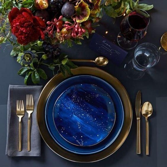Navy and Gold Constellation Table Setting Decor