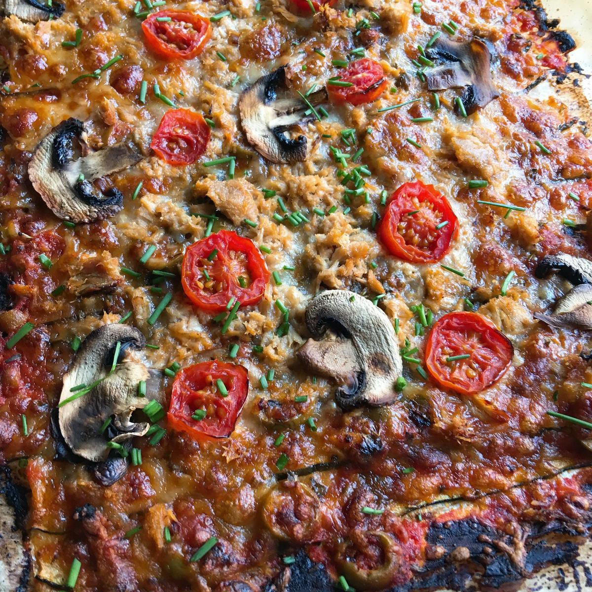 Calabacín a lo pizza de atún y champiñones