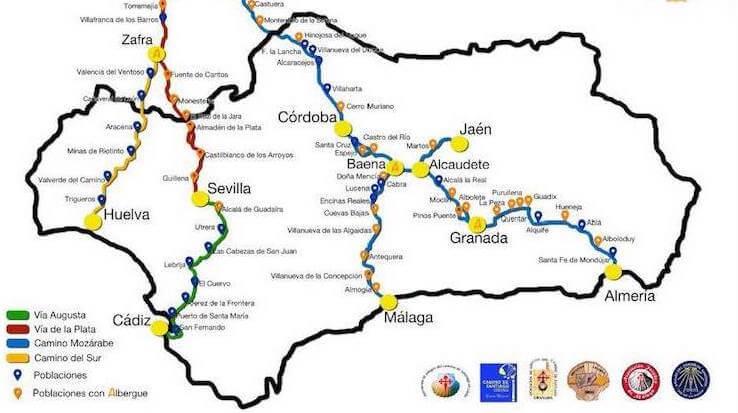 Mapa de la Federación Andaluza de Amigos del Camino de Santiago