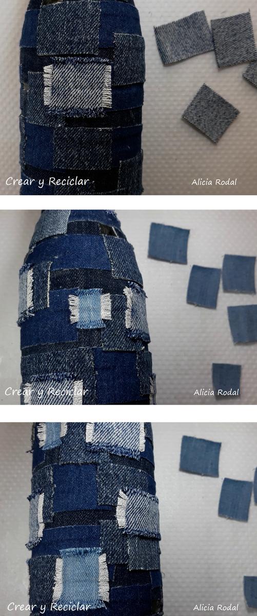 ideas para reutilizar y decorar envases, frascos o botellas de vidrio o cristal, fácil. DIY. Además vamos a reutilizar faldas y pantalones vaqueros, también conocidos como blue jeans, Denim, mahón, tejanos o mezclilla.