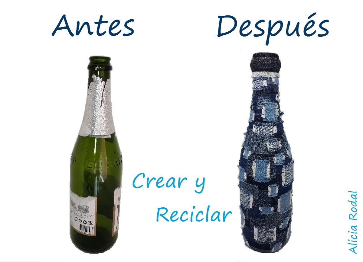 ideas para reutilizar y decorar envases, frascos o botellas de vidrio o cristal, fácil. DIY. Además vamos a reutilizar faldas y pantalones vaqueros, también conocidos como blue jeans, Denim, mahón, tejanos o mezclilla.
