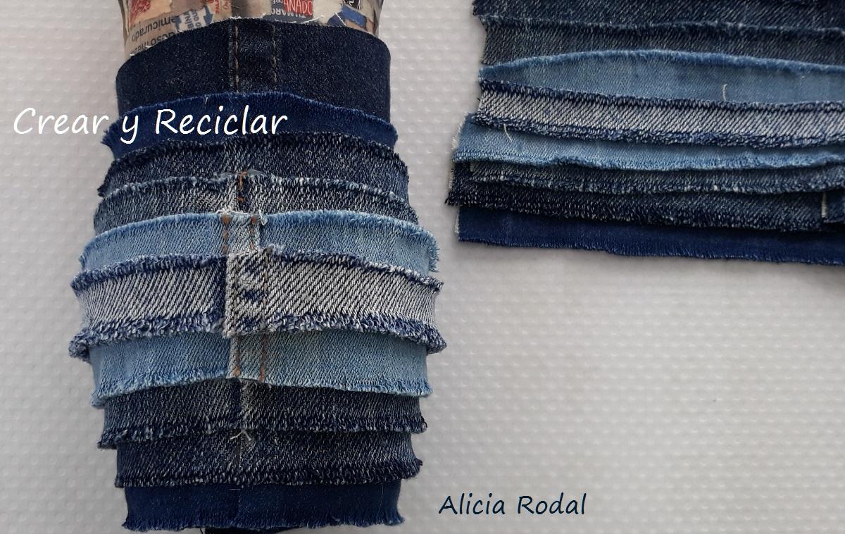 ideas para reutilizar y decorar envases, frascos o botellas de vidrio o cristal, fácil. DIY. Además vamos a reutilizar faldas y pantalones vaqueros, también conocidos como blue jeans, Denim, mahón, tejanos o mezclilla.