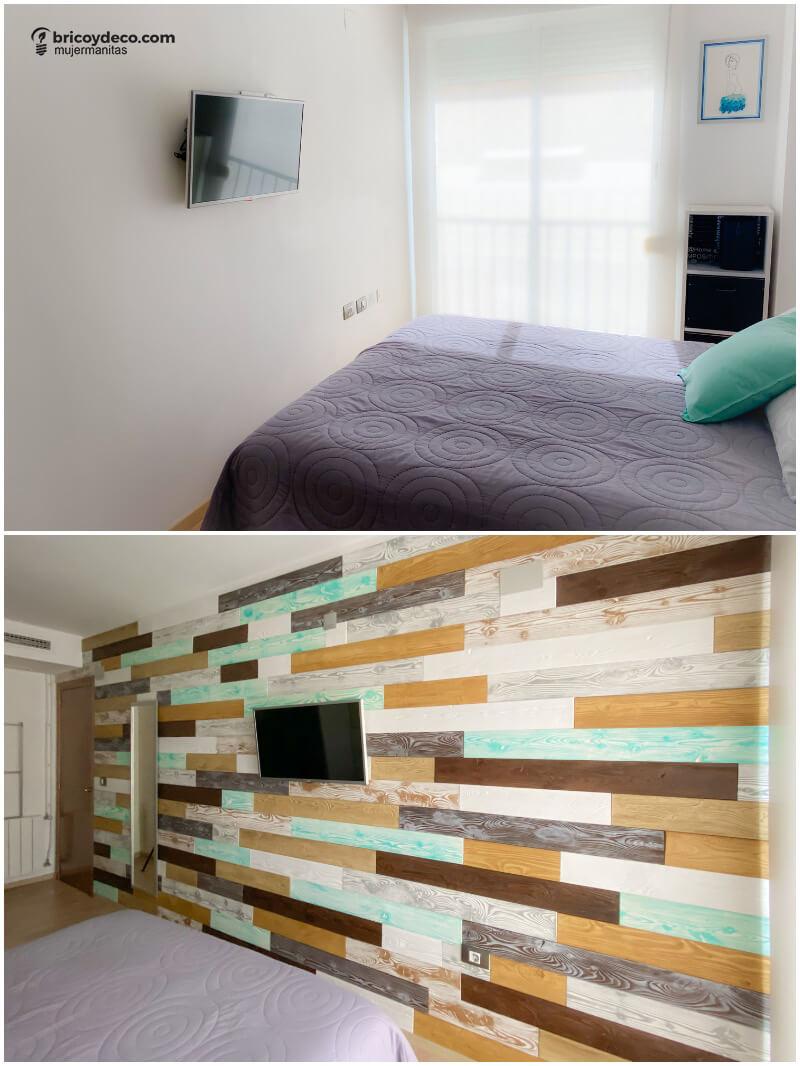 antes y después de revestir una pared con paneles de poliuretano