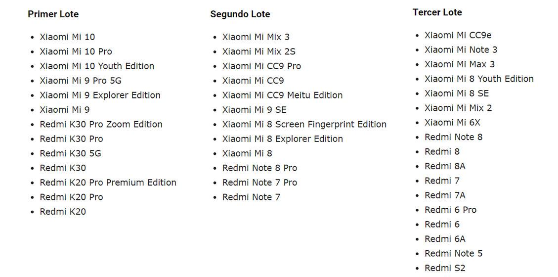 Lista de dispositivos compatibles