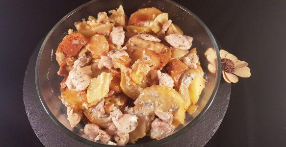 Pollo y patatas al ajo cabañil y roquefort (1)