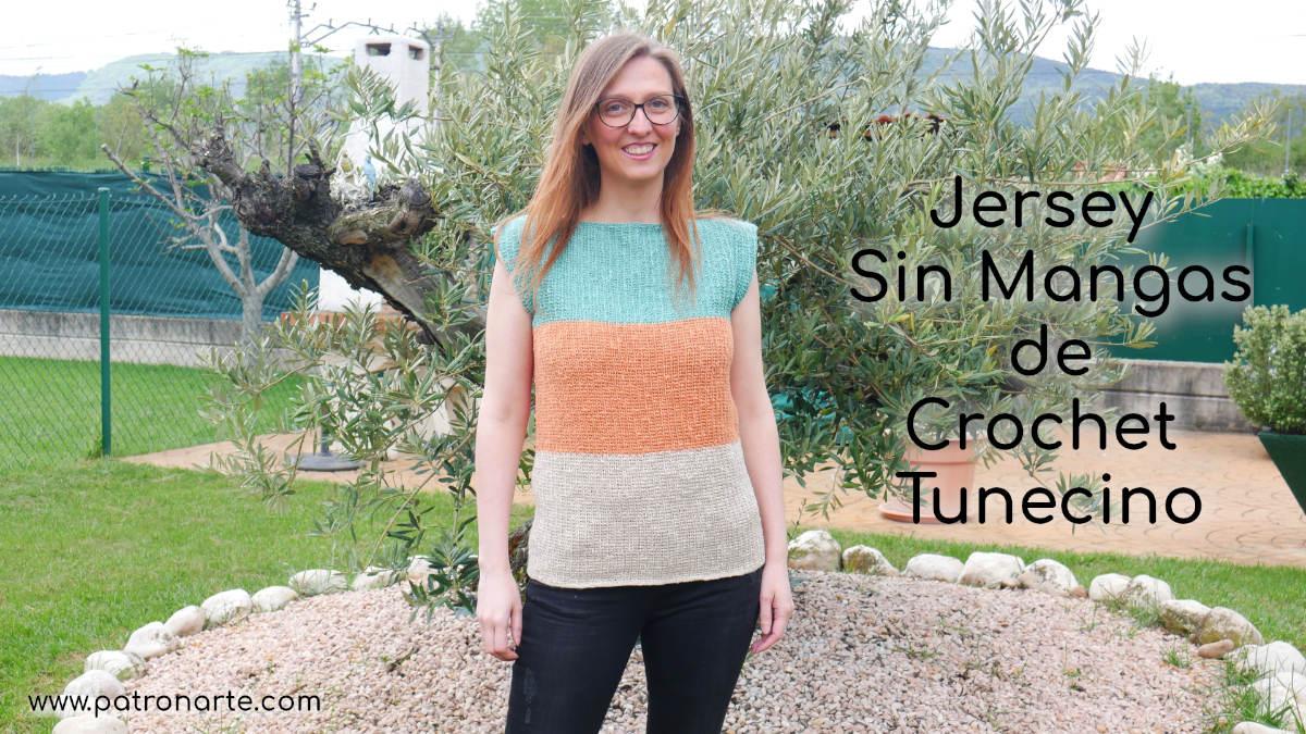 Jersey Sin Mangas de Crochet Tunecino sin costuras