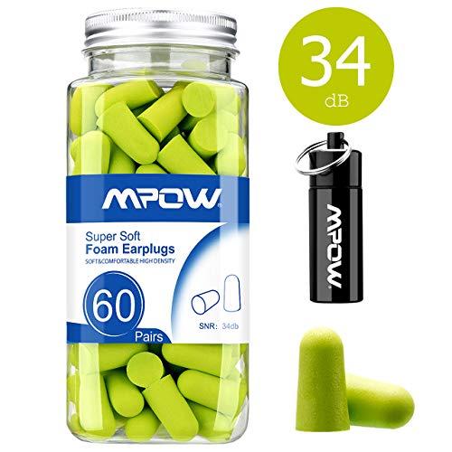 Mpow 055 Espuma (60 Pares), Protección Auditiva SNR 34 dB con Estuche de Aluminio, Tapones Oídos contra Ruido para Dormir, Estudiar, Trabajar, Viajar, Proyectos, Construcción, Verde