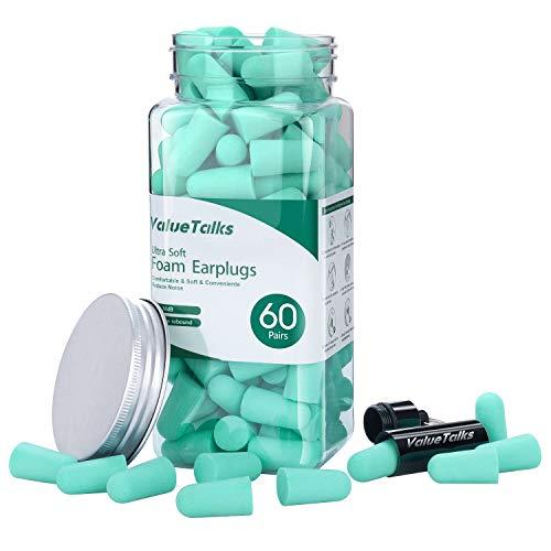 Tapones Oídos Espuma 60 Pares-ValueTalks Tapones para Dormir,Protección Auditiva SNR 34 dB con Estuche de Aluminio para Dormir,Estudiar,Viajar,Proyectos y Construcción.
