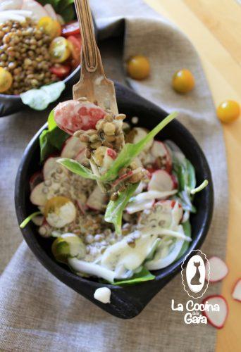 Ya sabes el secreto de mi Bowl de Lentejas con salsa de yogur y Cilantro