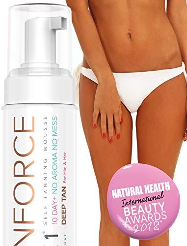 PREMIO GANADOR Mejor Bronceado Falso (250ml) Aspecto Natural Autobronceador Mousse Para Corporal - Autobronceador Corporal Y Autobronceador Facial Para Desarrollar Un Marrón Dorado Oscuro Bronceado