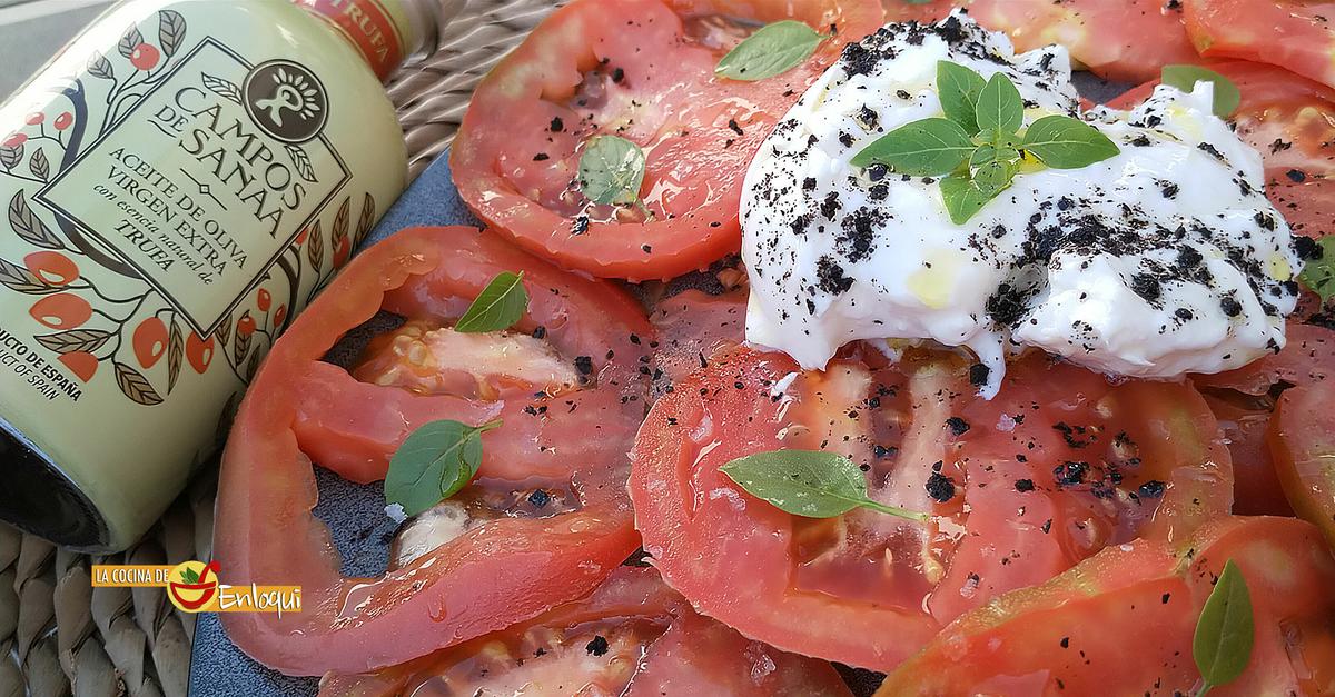 Ensalada de burrata y aroma de trufa