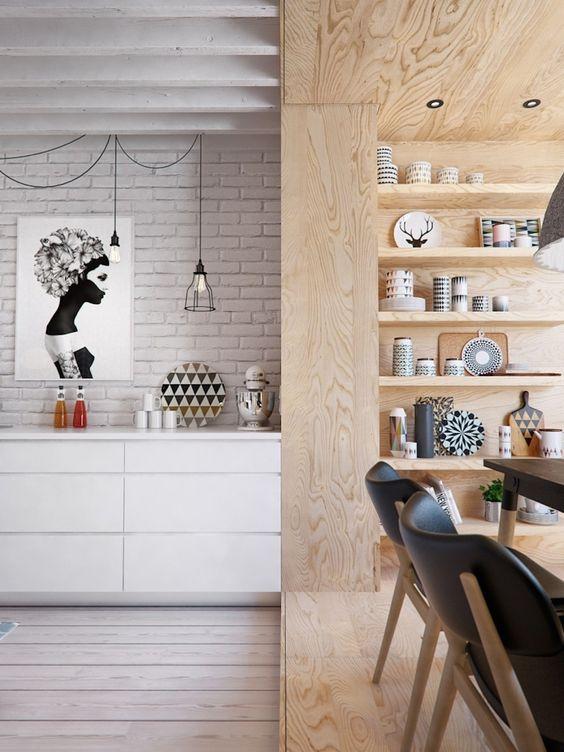 decoralinks | #cocina #comedor #maderacontrachapada #ladrilloblanco