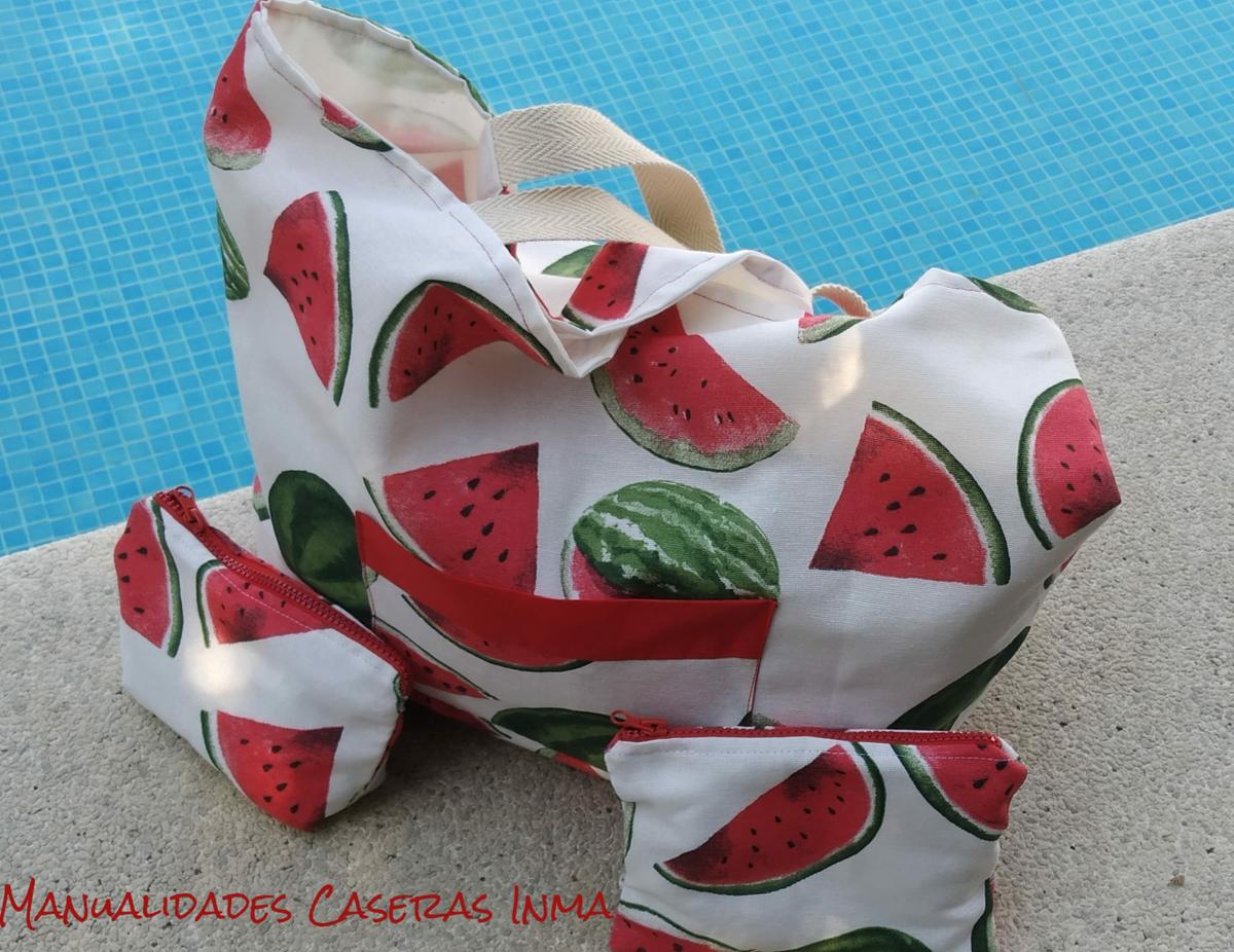 Manualidades Caseras Inma_Bolsa y neceseres sandia para piscina