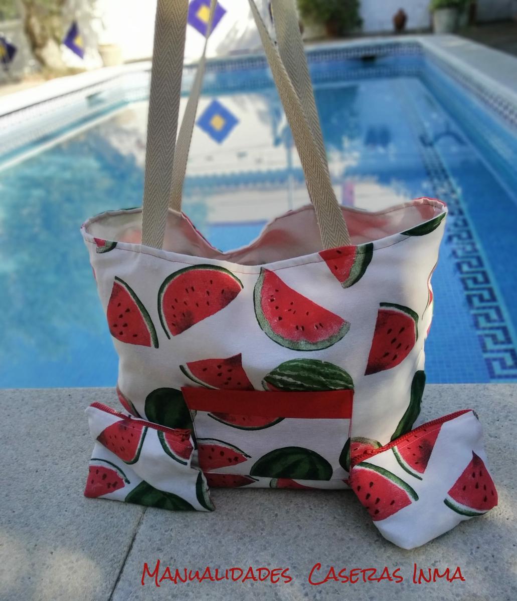 Manualidades Caseras Inma_Bolsa de playa y neceseres sandia