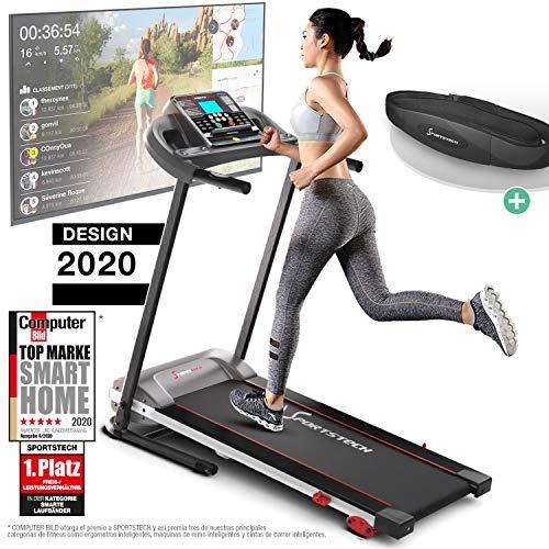Sportstech F10 Cinta de Correr Modelo 2020 - Marca de Calidad Alemana + Video Eventos y App multijugador - Nueva Consola - | 1HP a 10 km/h | Cinta de Andar con 13 programas, inclinable + Plegable