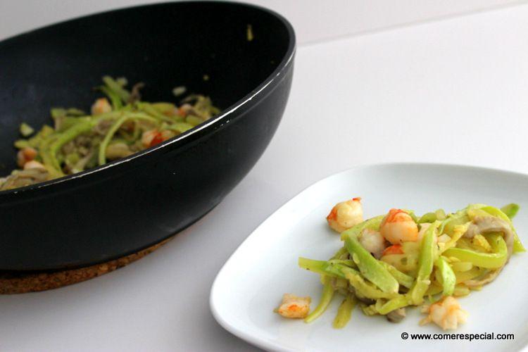Calabacines con gambas