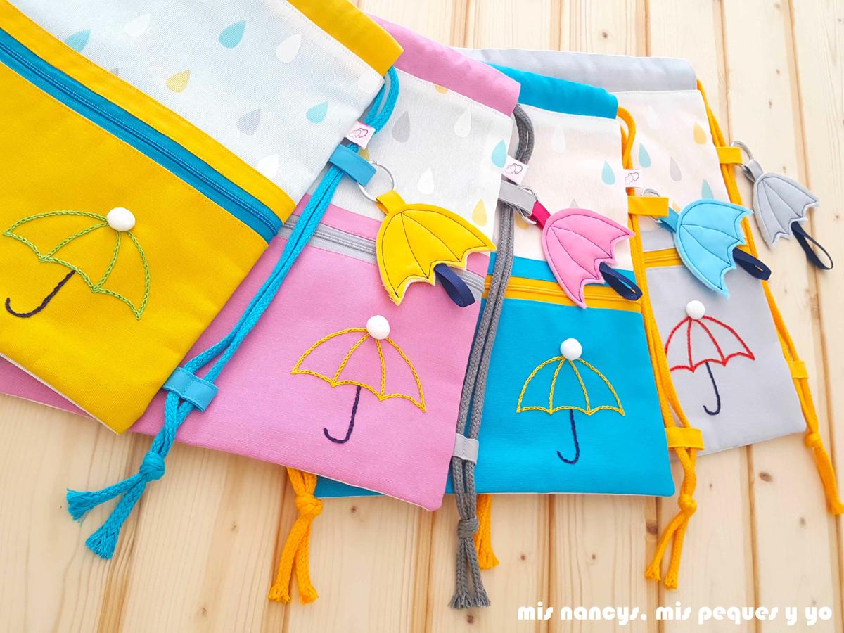 mis nancys, mis peques y yo, mochilas de tela infantiles, mochilas con bolsillo y cordones en varios colores