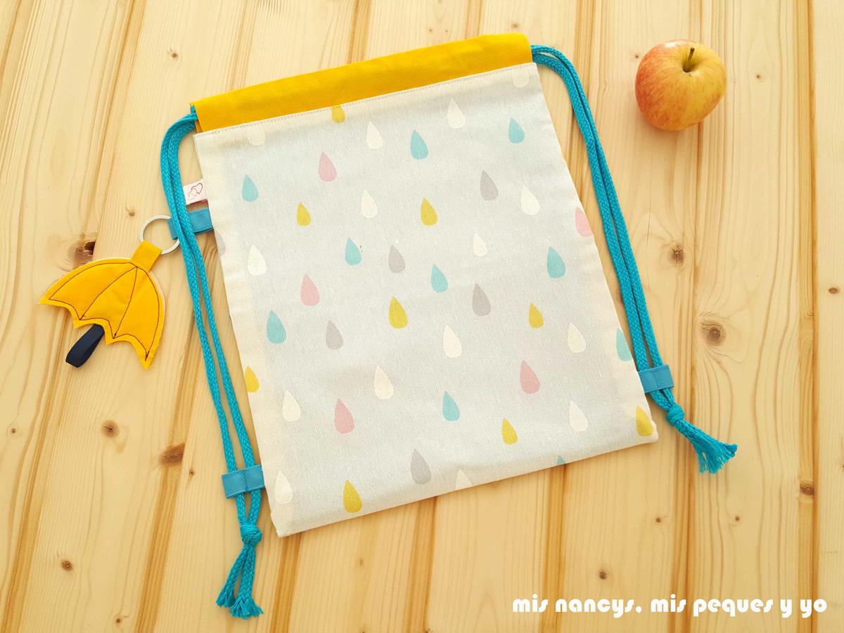 mis nancys, mis peques y yo, mochilas de tela infantiles, mochila con estampado de lluvia de colores