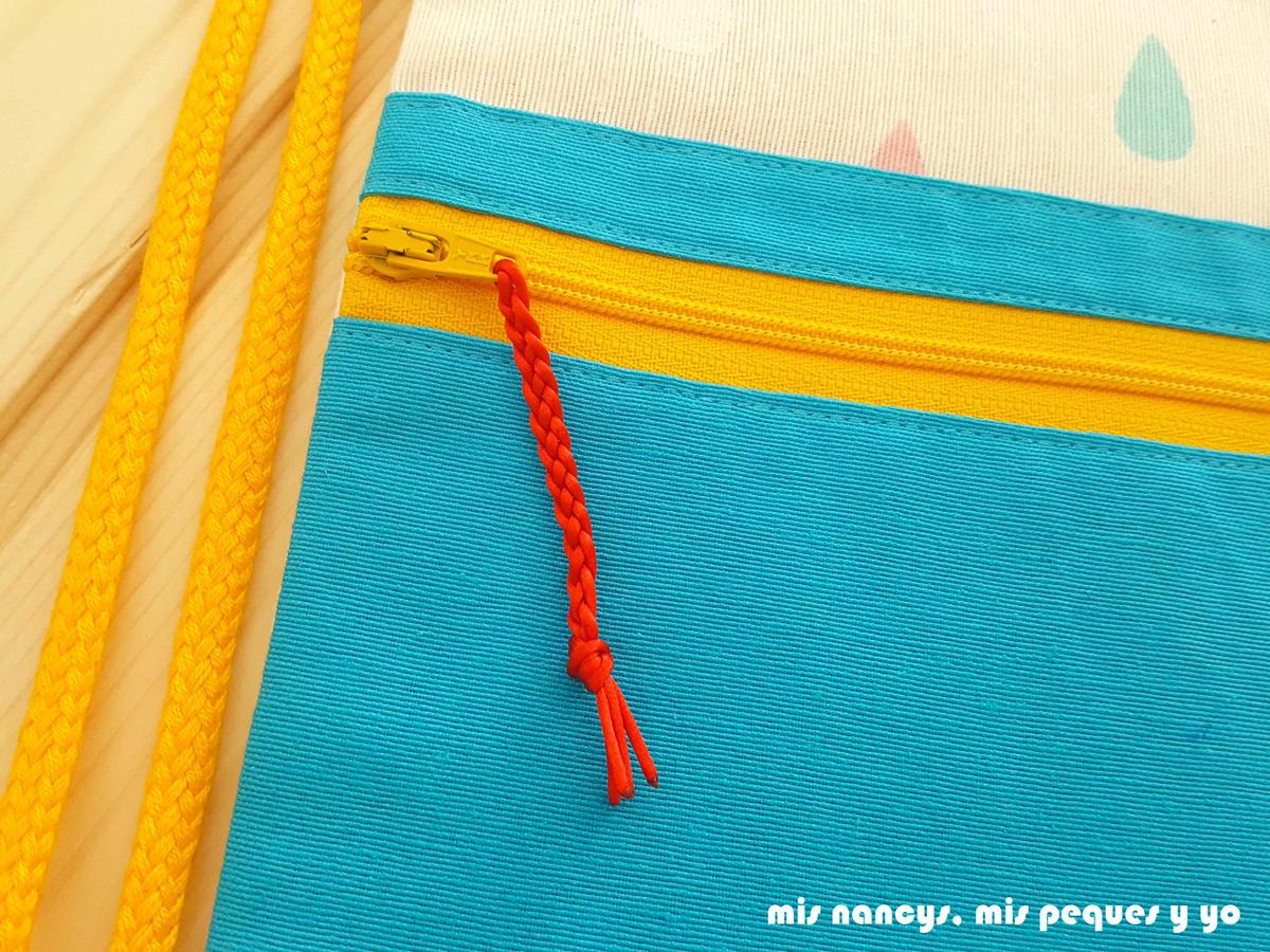 mis nancys, mis peques y yo, mochilas de tela infantiles, detalle cordón trenzado en cremallera