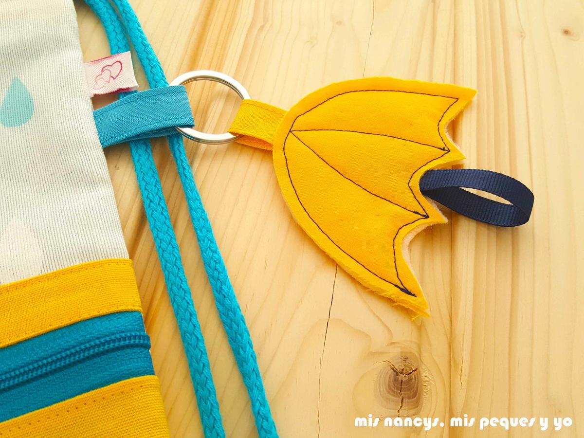 mis nancys, mis peques y yo, mochilas de tela infantiles, detalle colgante en forma de paraguas