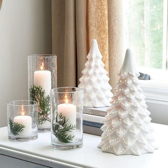 Decoracion navideña elegante 2020 blanco y plata renos navidad casa