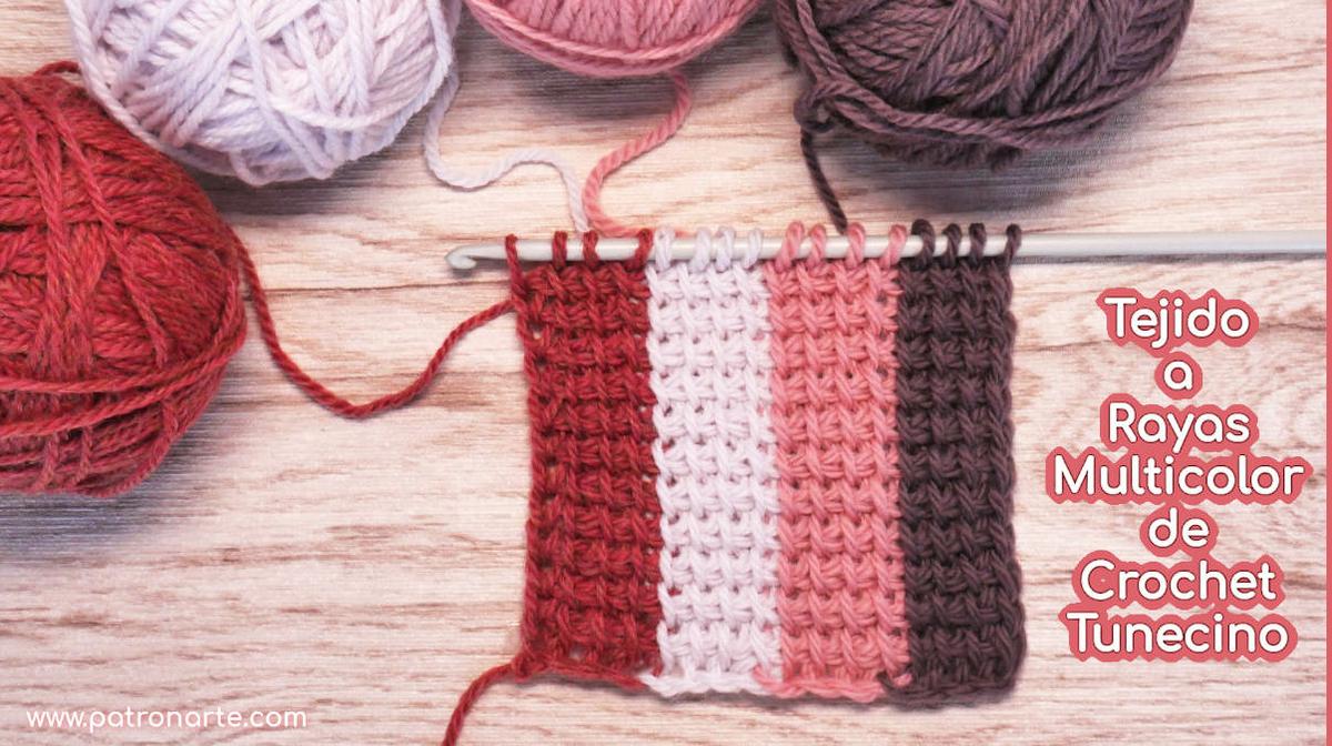 Cómo Tejer Rayas Verticales Multicolor de Crochet Tunecino Paso a Paso