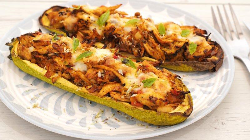 receta de calabacines rellenos de pollo desmechado