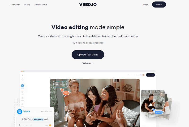 Imagen de la página web de veed.io