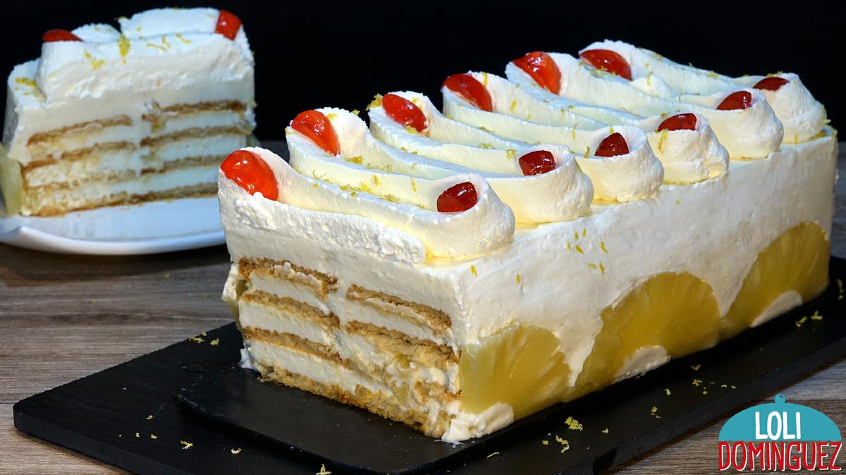 TARTA DE PIÑA Y GALLETAS ¡¡SIN HORNO!! CREMOSA Y DELICIOSA. Esta receta además se hace muy fácil y su resultado es irresistible, de textura cremosa y muy jugosa hace de esta tarta un postre ideal ya que también resulta ligera y refrescante al paladar
