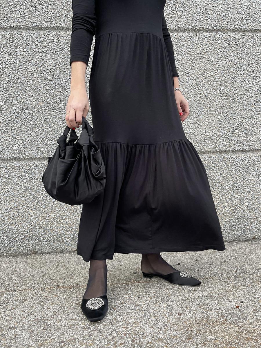 Trini | Saint and Sofia dress Manolo Blahnik shoes