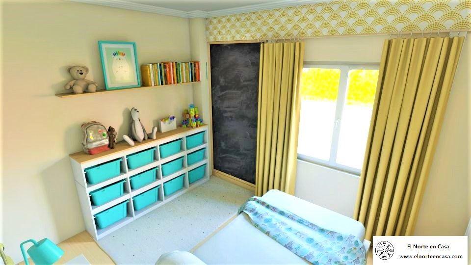 Dormitorio infantil con mucho almacenaje