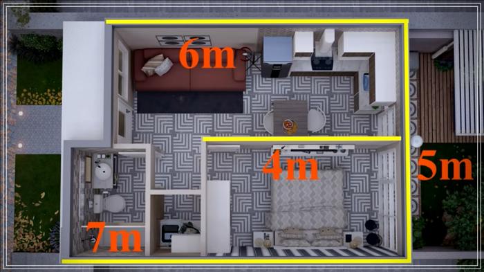 Distribución de una casa de cinco por siete metros