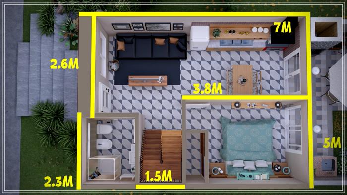 Distribución de una casa de cinco por siete metros