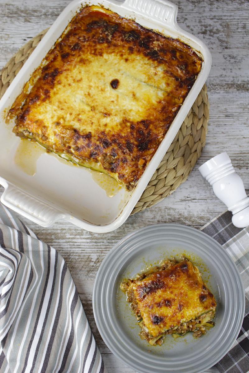 Lasaña de calabacín y boloñesa sin lactosa