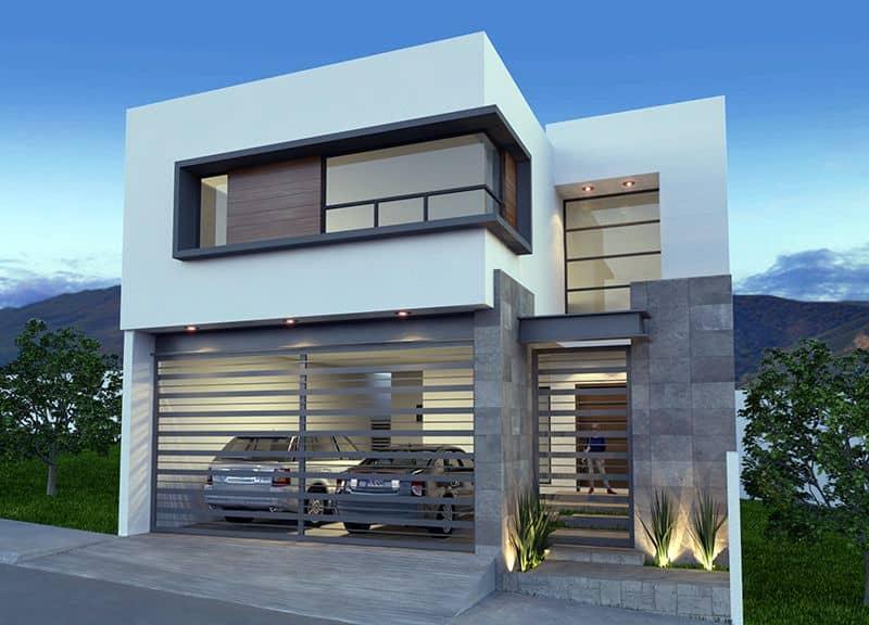 Fachadas de casas de dos pisos con garaje