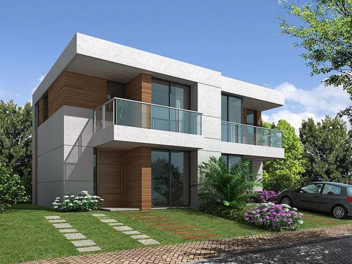 Fachadas de casas de dos pisos con balcón