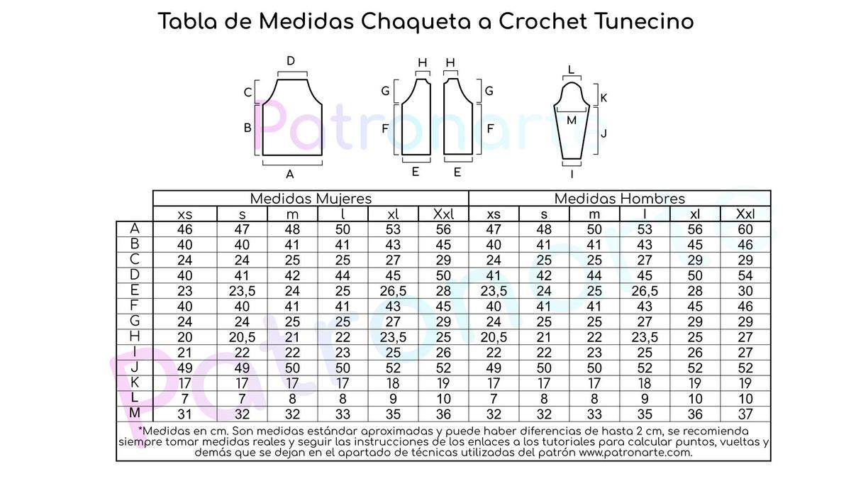 Tabla Medidas Chaquetas o Cárdigan Hombre y Mujer
