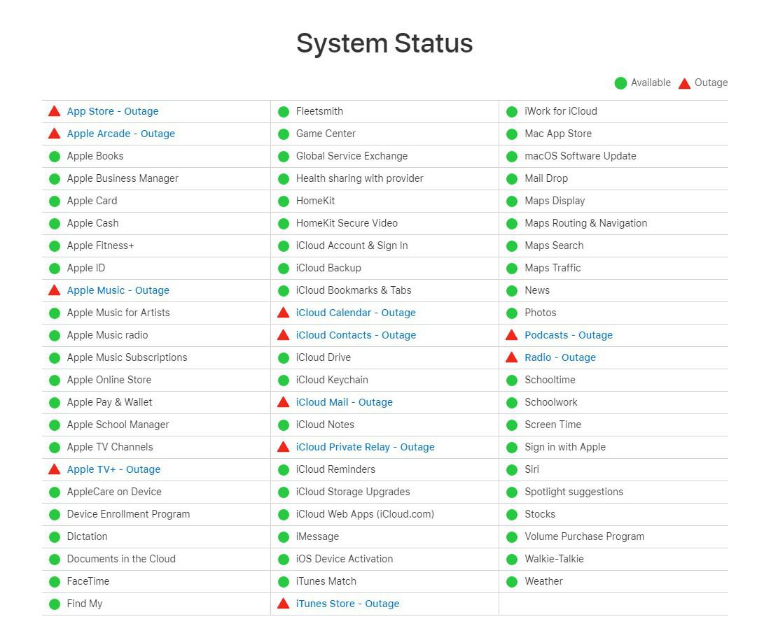 Interrumpidos los servicios más importantes de Apple, pero no todos