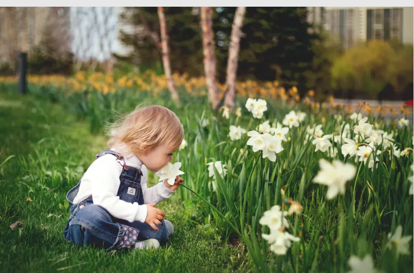 Bebé con flores blancas