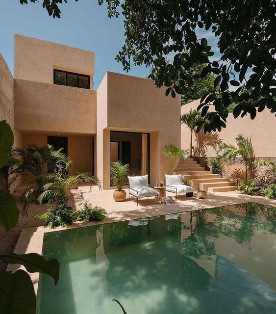 Colores para casas de campo con piscina